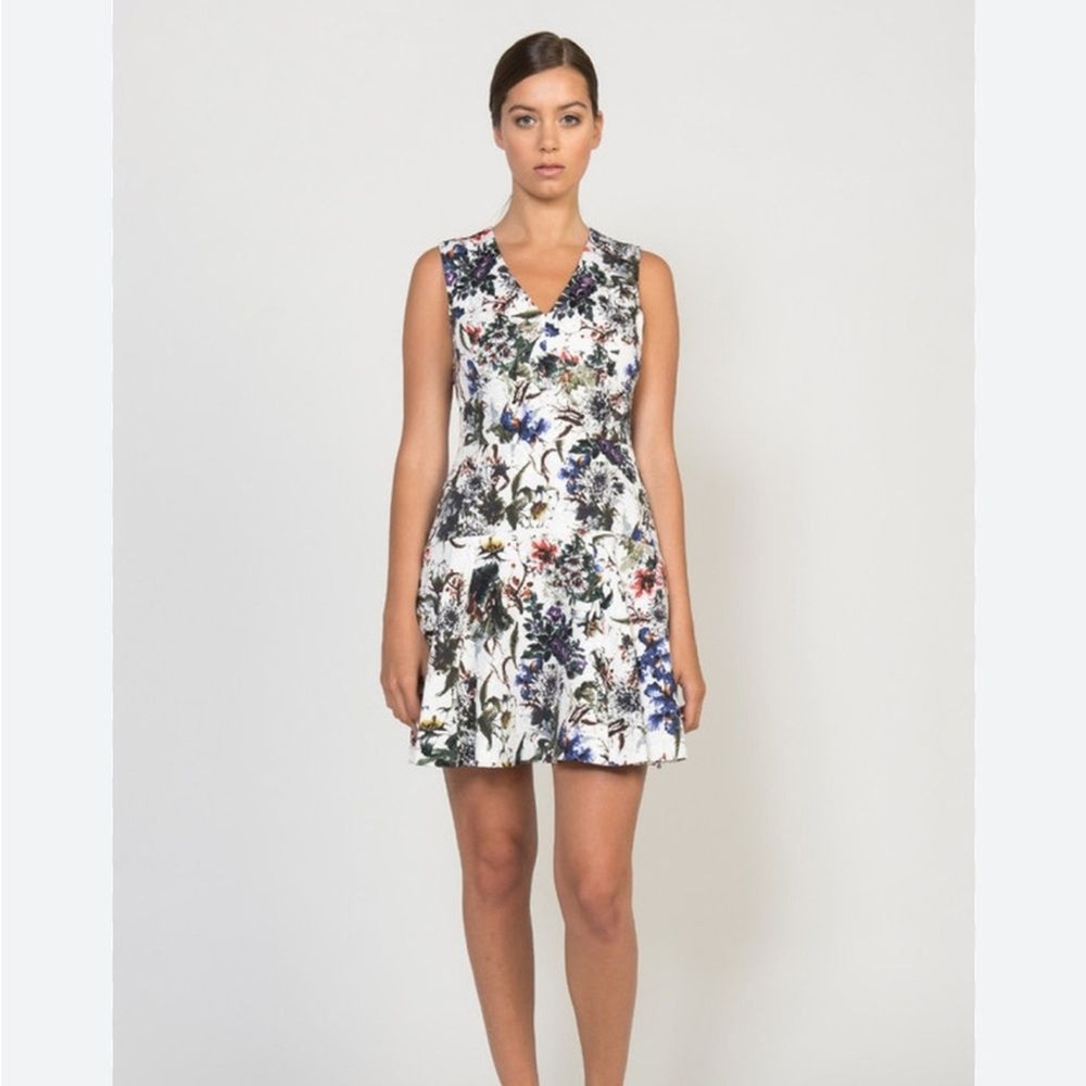 Rebecca Taylor White Floral Fit & Flare Mini Dress Size 2 Cottagecore Event